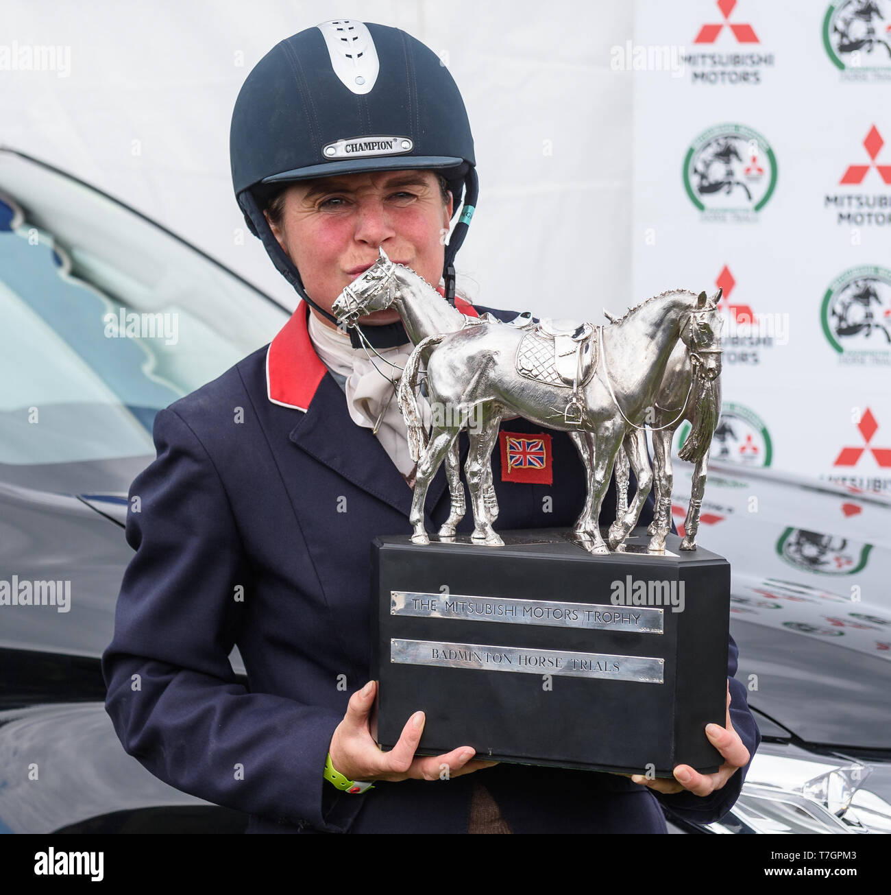 Piggy francés durante la entrega de premios, Mitsubishi Motors Badminton Horse Trials, Gloucestershire, 2019 Foto de stock