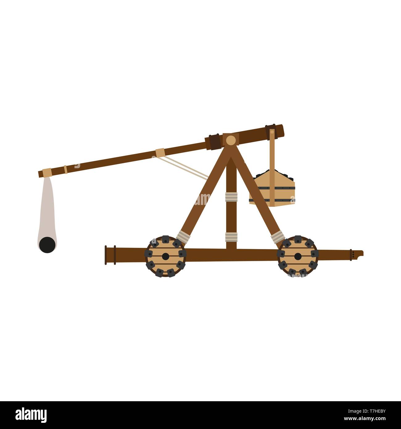 Arma catapulta ilustración vector icono madera aislado Slingshot. objeto antiguo medieval de dibujos animados Imagen Vector de stock - Alamy