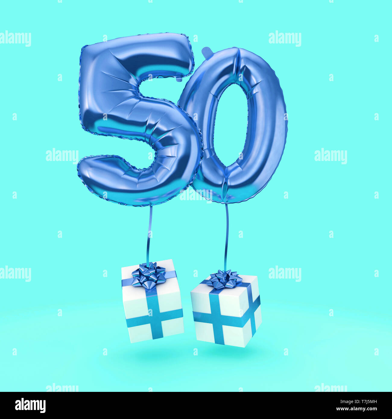 Celebración del Cumpleaños Número 50 globos de helio con lámina con  regalos. 3D Render Fotografía de stock - Alamy