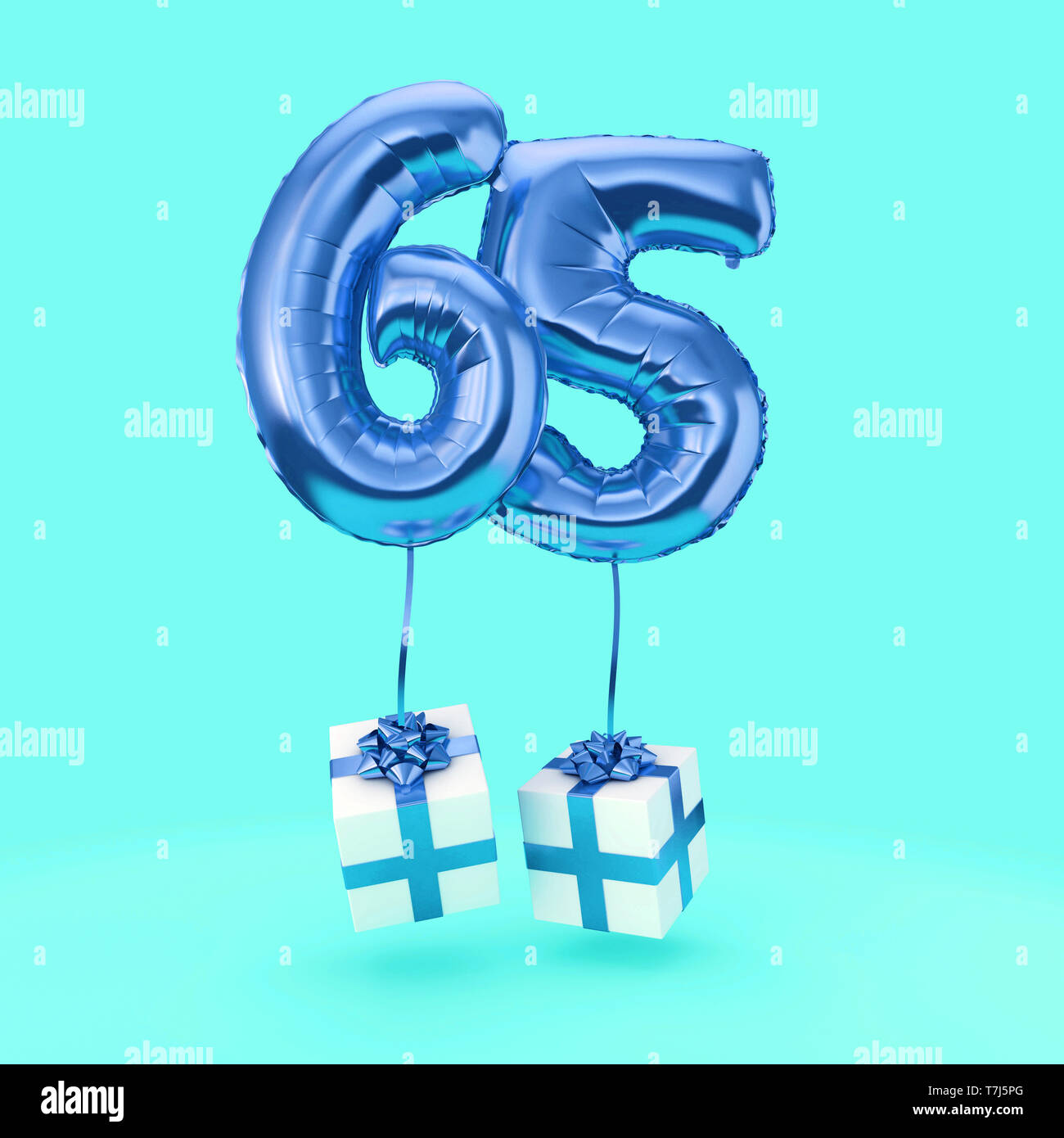 Celebración del Cumpleaños Número 65 globos de helio con lámina con  regalos. 3D Render Fotografía de stock - Alamy