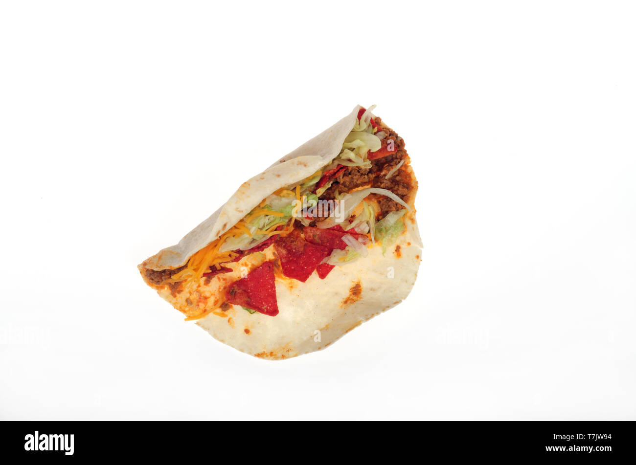 Taco Bell picante suave cargado nacho taco desde arriba Foto de stock