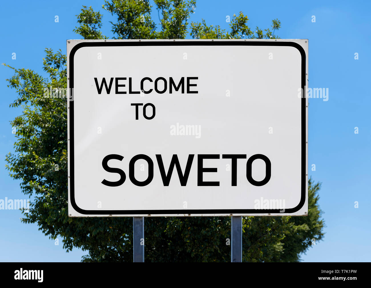Bienvenido al signo de Soweto, Johannesburgo, Sudáfrica Foto de stock