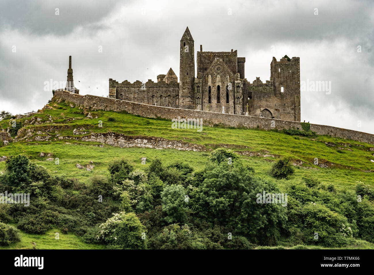 La Roca de Cashel, antigua sede de los Reyes de Irlanda, crías sobre el paisaje. Foto de stock