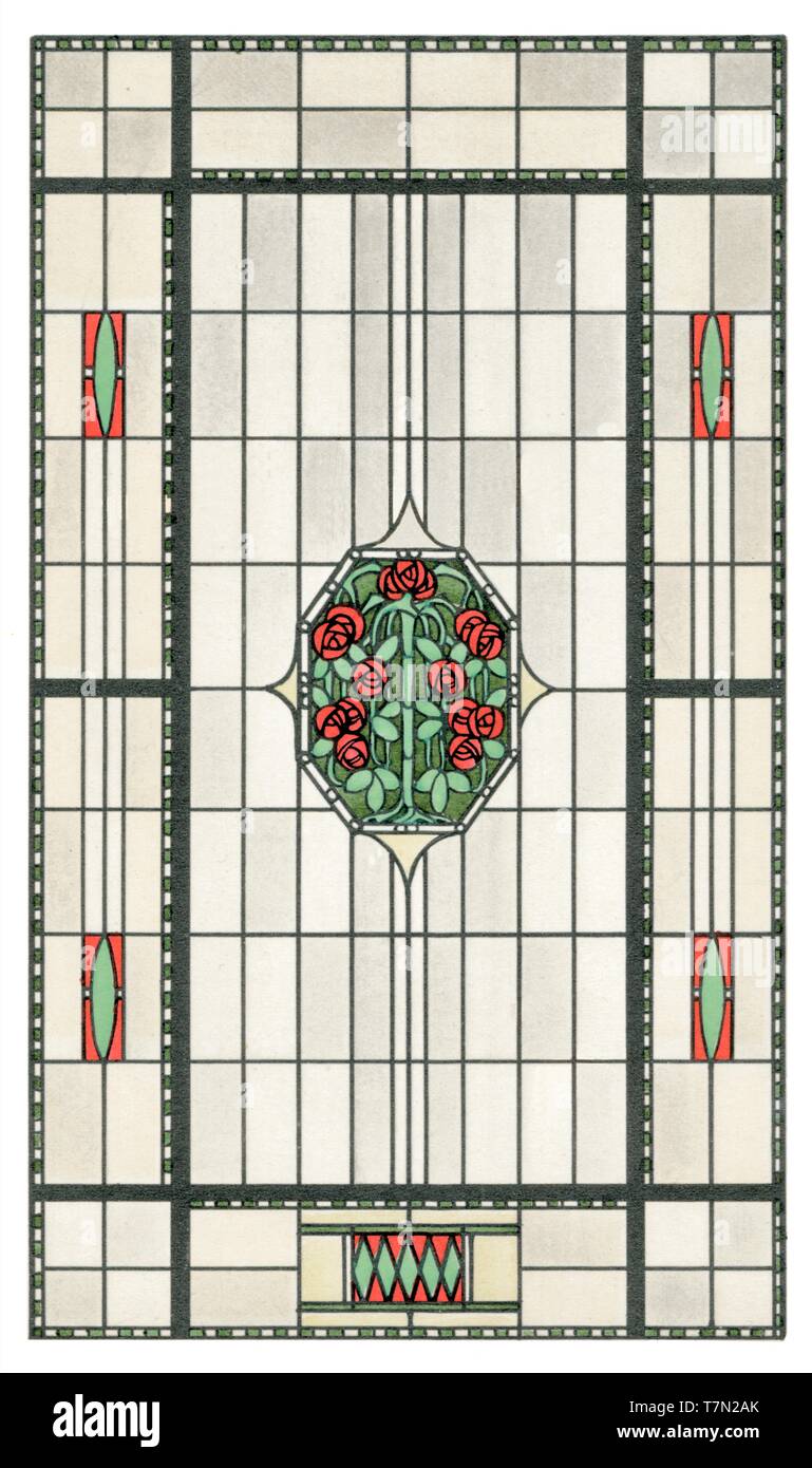 Las vidrieras, 3 patrones: Floral, abstracto, ilustración vintage Art Nouveau por Vidrieras artísticas 1911 Foto de stock