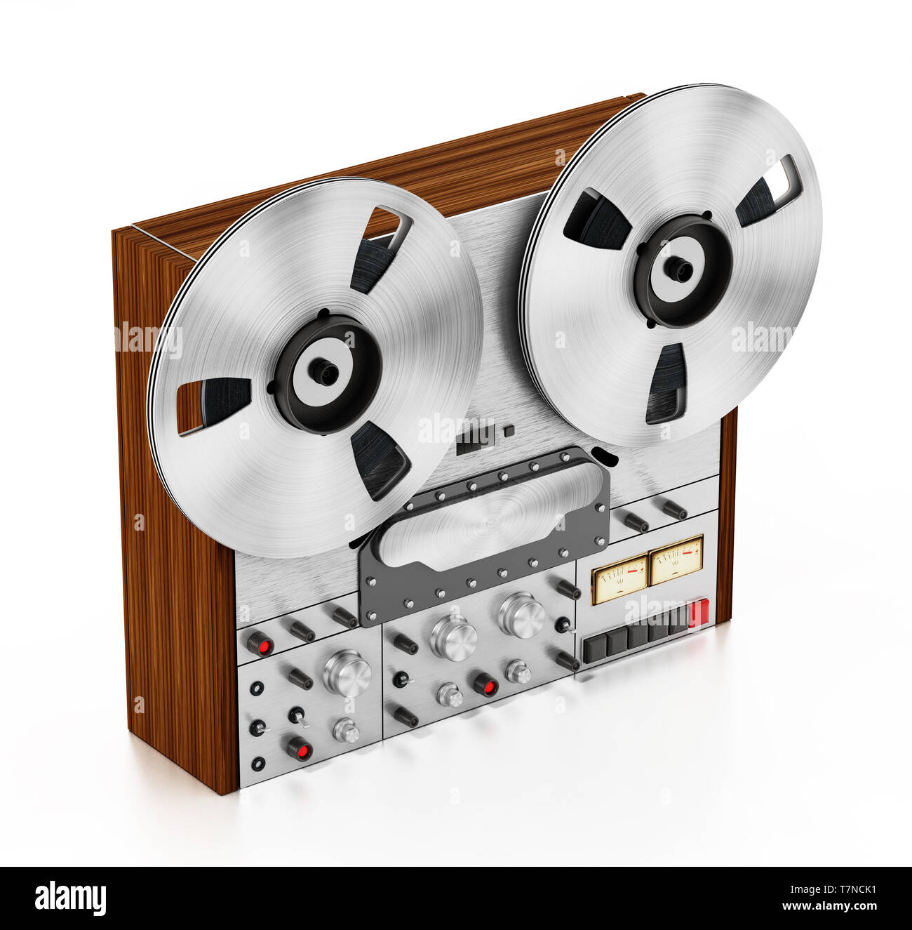 Vintage máquina de grabación de audio aislado sobre fondo blanco. Ilustración 3D. Foto de stock