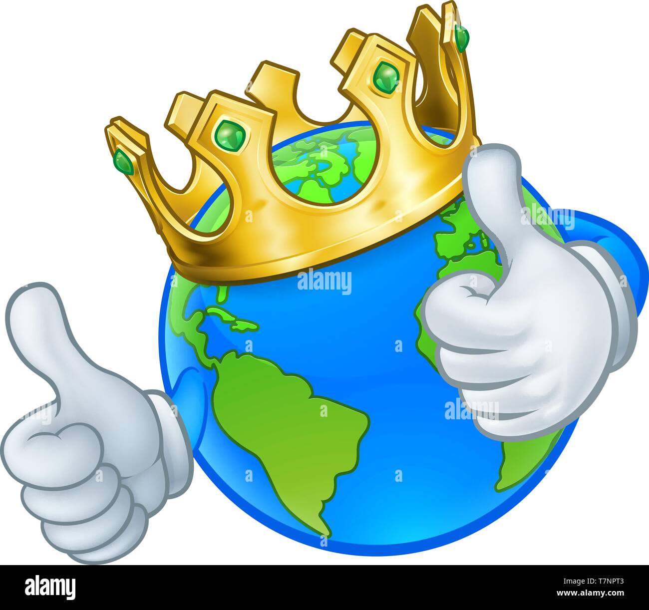 King Gold Crown Globo terráqueo mundo mascota de dibujos animados Ilustración del Vector