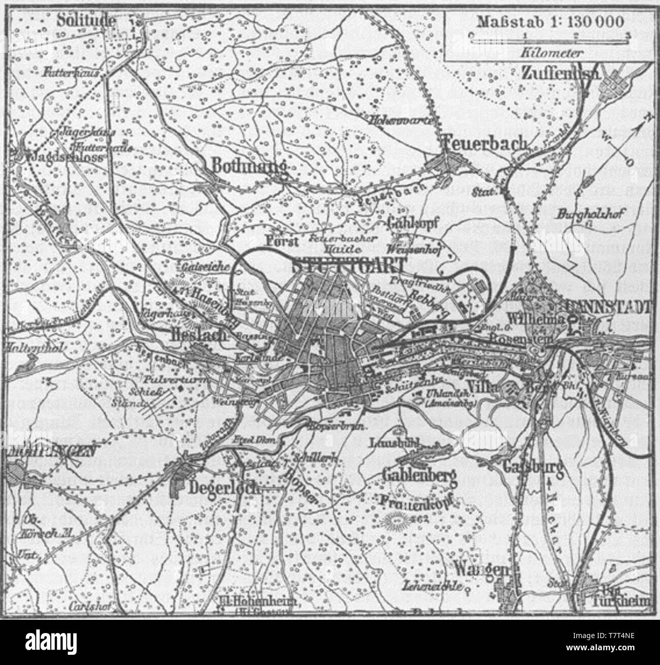 Mapa de la zona de Stuttgart, 1888 Foto de stock