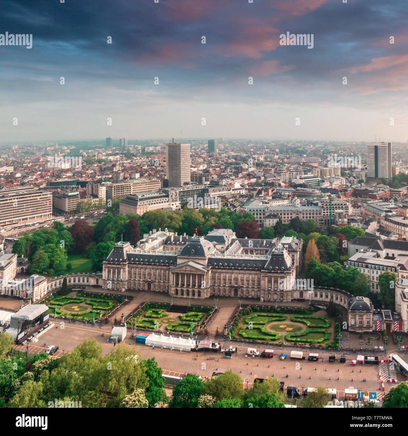 Vista aérea del Palacio Real de Bruselas, Bélgica Foto de stock