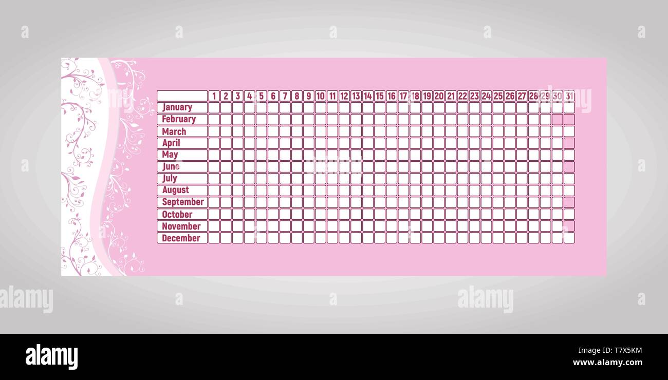 Ciclo Menstrual período de calendario. Control mensual de la mujer la  menstruación. Ilustración vectorial. Tabla rosa vacía Imagen Vector de  stock - Alamy