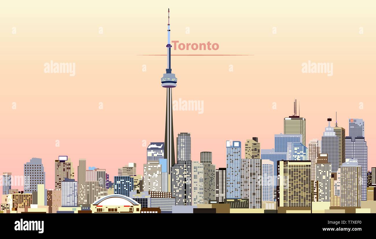 Ilustración vectorial del horizonte de la ciudad de Toronto al amanecer. Ilustración del Vector