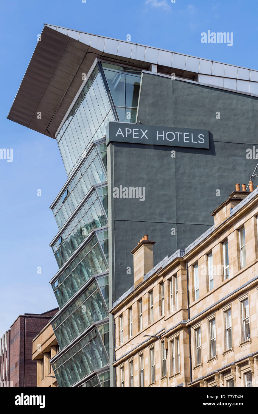 Detalle de la Apex City of Glasgow Hotel edificio en el centro de la ciudad de Glasgow, Escocia, Reino Unido Foto de stock