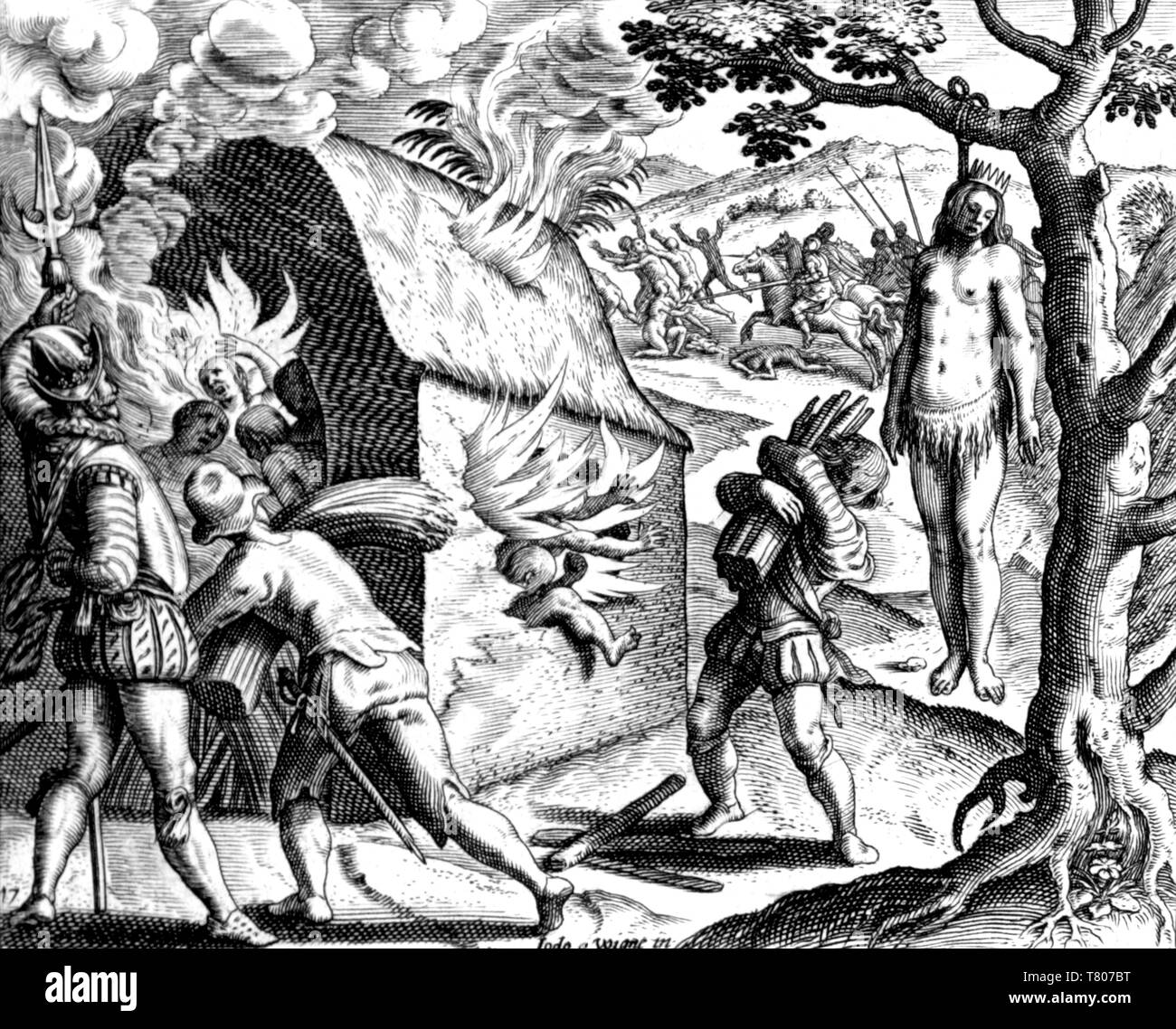 La persecución española en las Indias Occidentales, del siglo XVI. Foto de stock