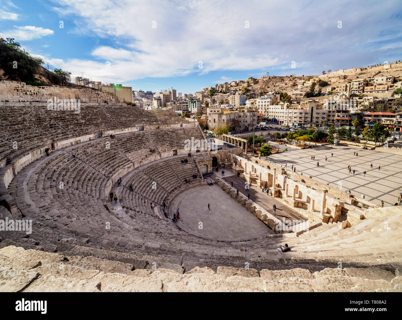 Teatro Romano, Ammán, la Gobernación de Ammán, Jordania, Oriente Medio Foto de stock