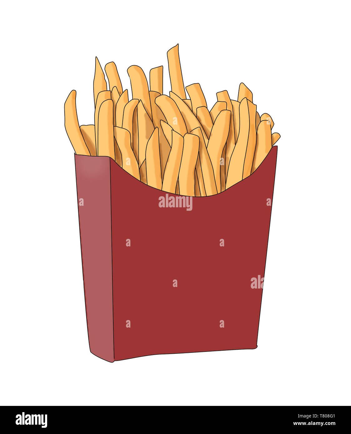 Las papas fritas, la comida chatarra, ilustración Foto de stock