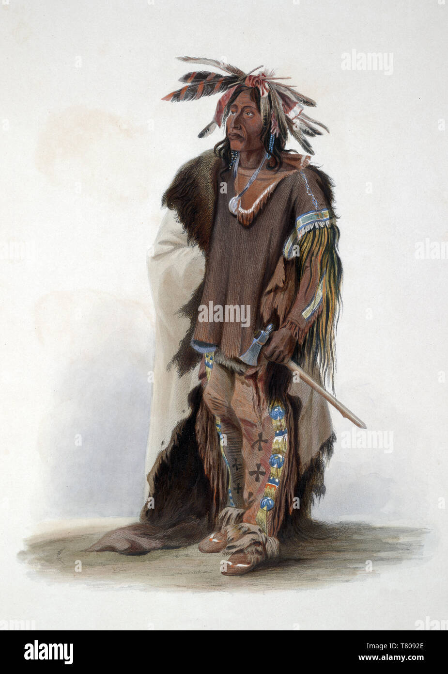 Americanos nativos indios Sioux Guerrero, 1830s Foto de stock