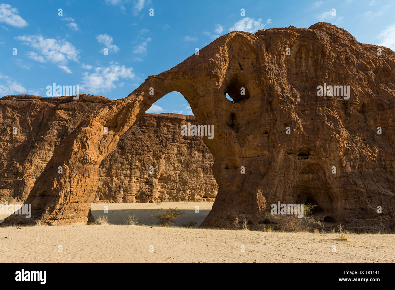 Arco de roca del elefante, la Meseta de Ennedi, Sitio del Patrimonio Mundial de la UNESCO, la región de Ennedi, Chad, África Foto de stock