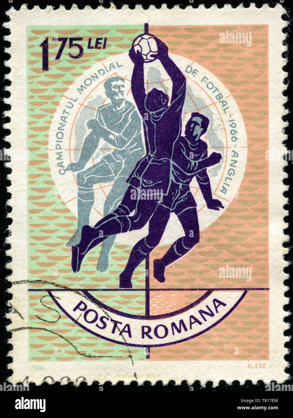 Sello de Rumanía en la Copa Mundial de Fútbol de 1966, Inglaterra serie, Foto de stock