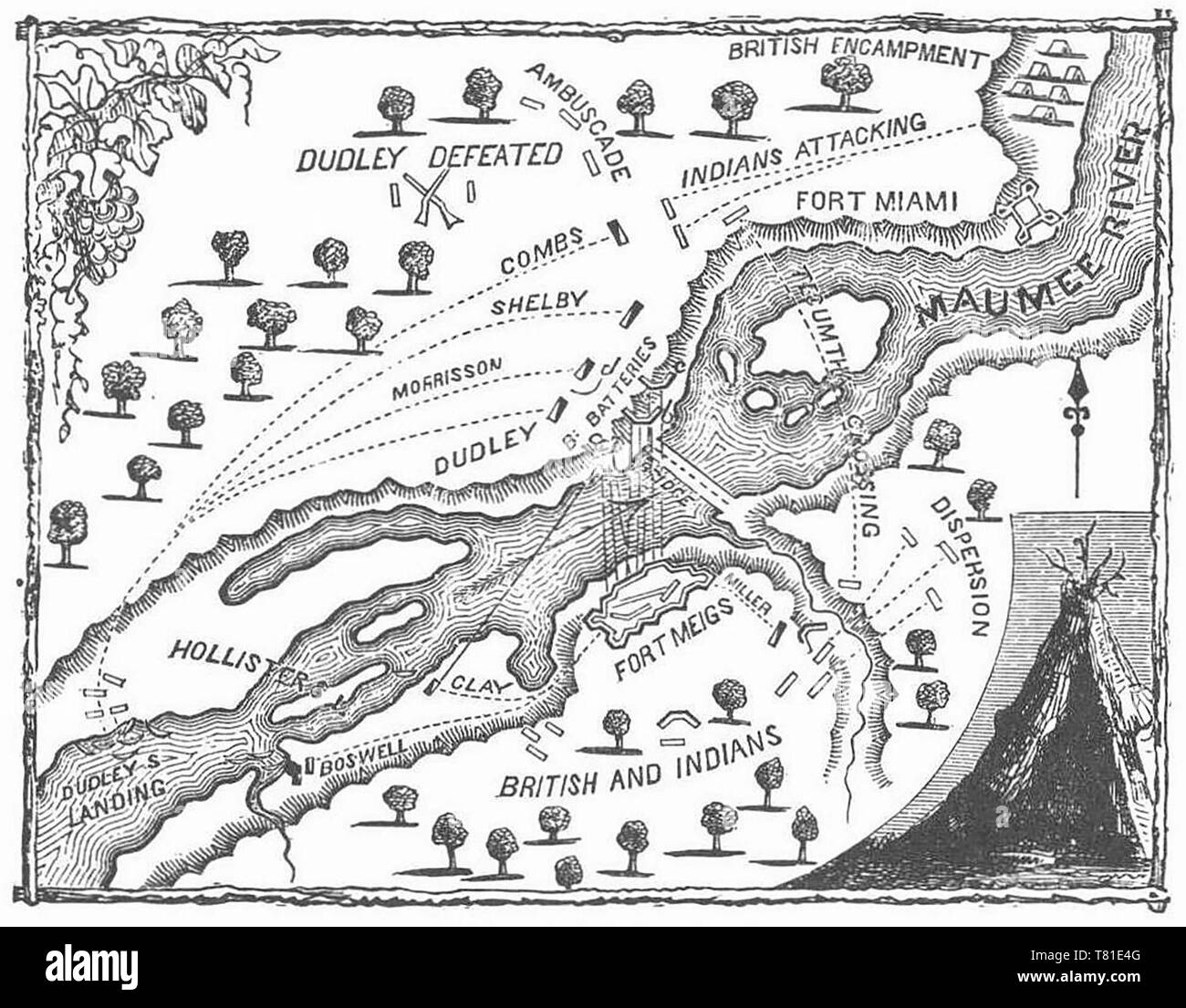 Plan de batalla de Fort Meigs, desde la guerra de 1812 Foto de stock