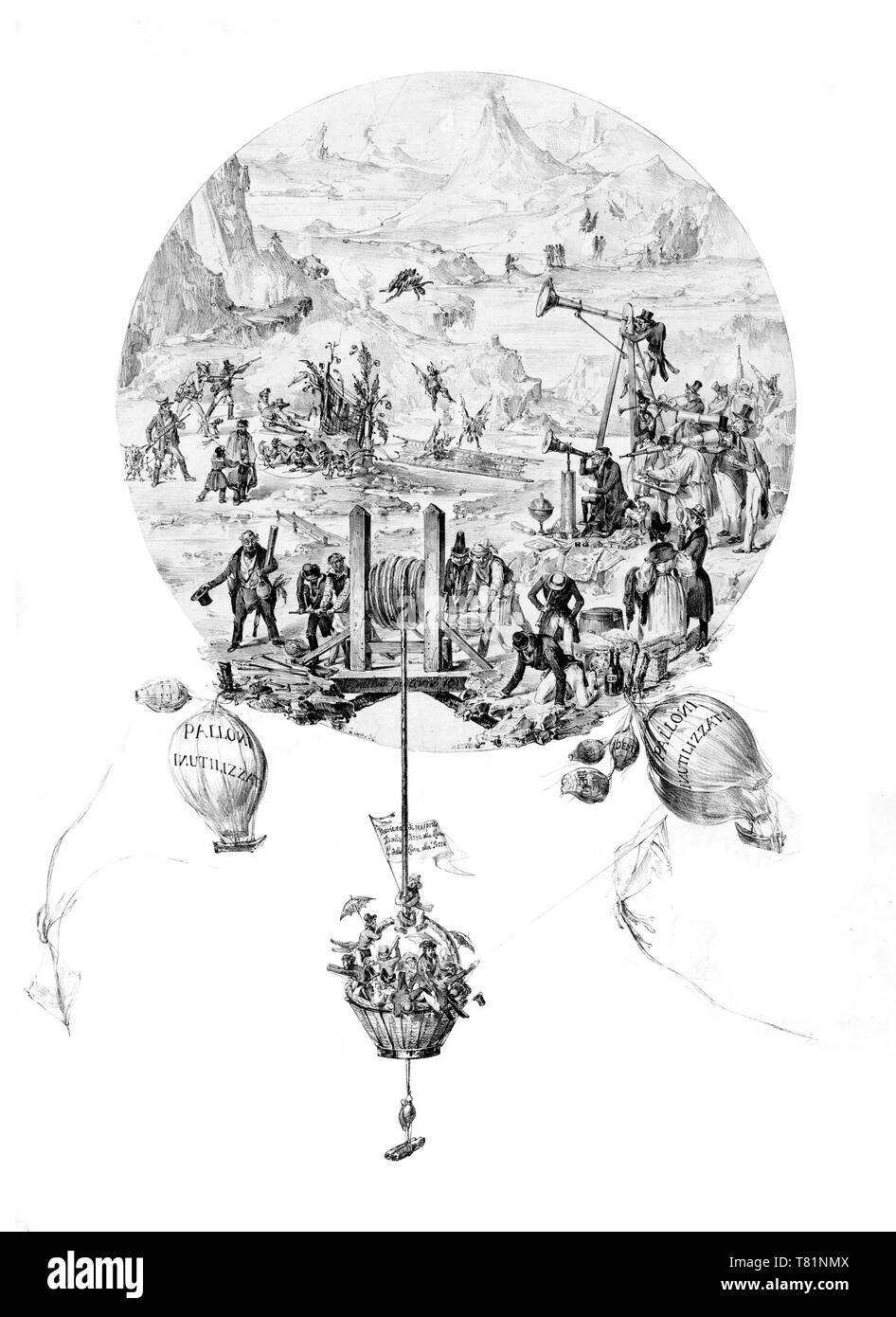 El Gran Engaño del Aterrizaje en la Luna, el espionaje en criaturas lunares, 1830s Foto de stock