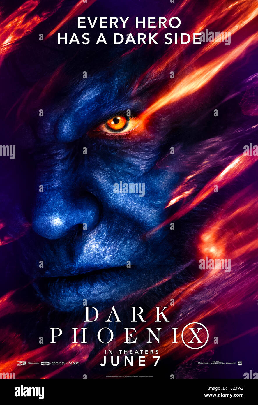 Dark Phoenix (2019), dirigida por Simon Kinberg y protagonizada por Nicholas Hoult como Hank McCoy, alias la bestia. Foto de stock