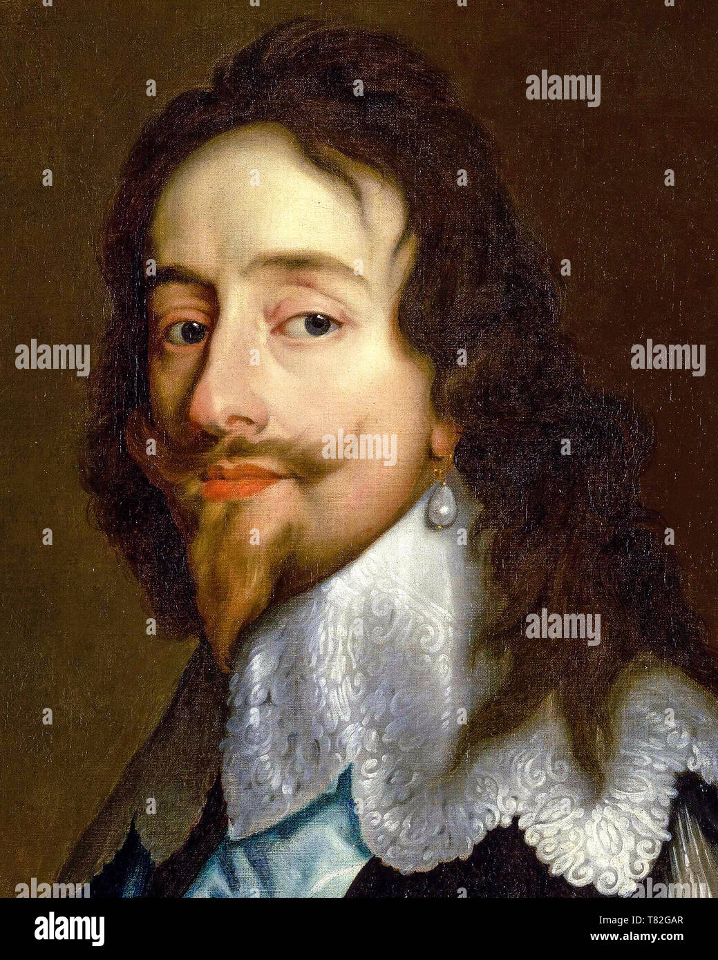 Carlos I (1600-1649), retrato (detalle), el estilo de Sir Anthony van Dyck, después de 1638 Foto de stock