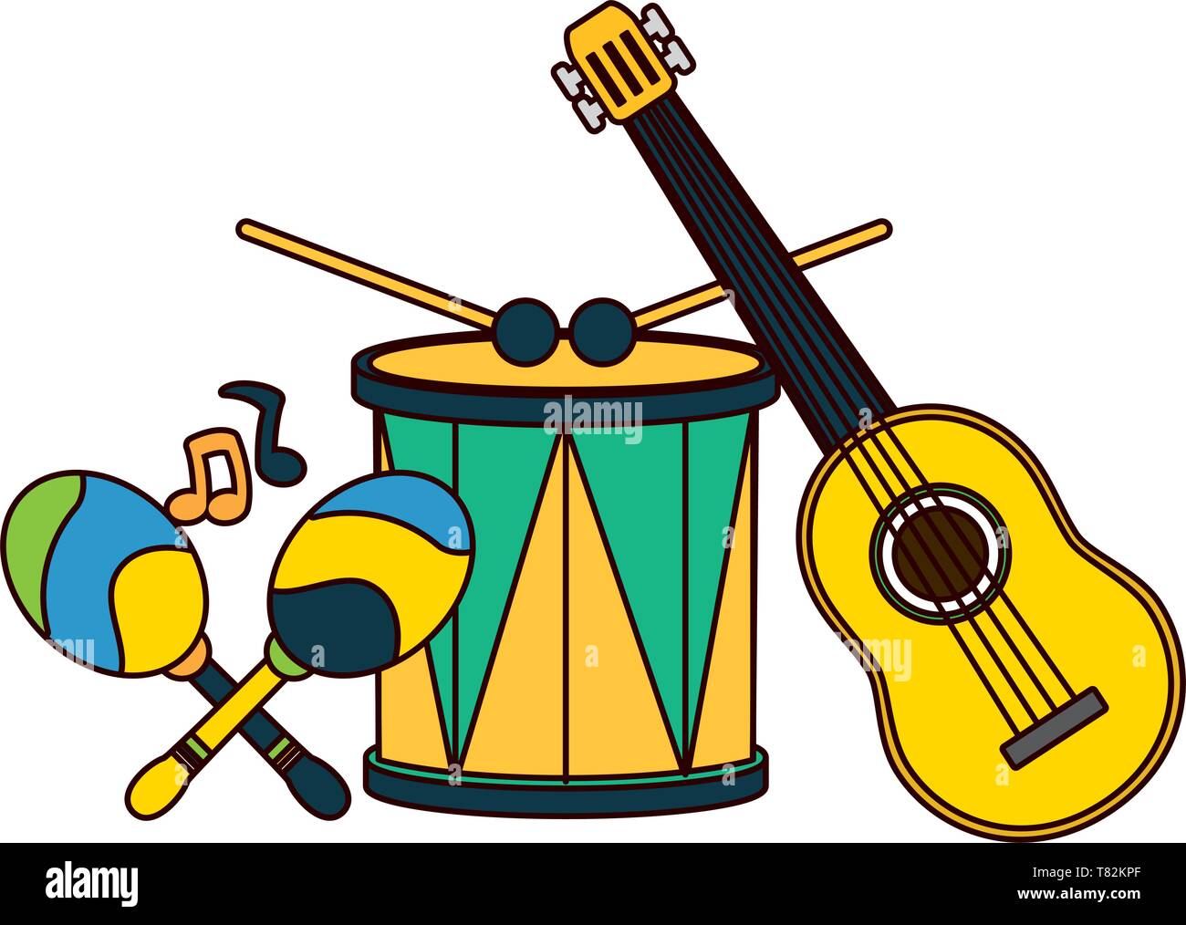 Guitarra tambor maracas carnaval de Brasil Imagen Vector de stock - Alamy