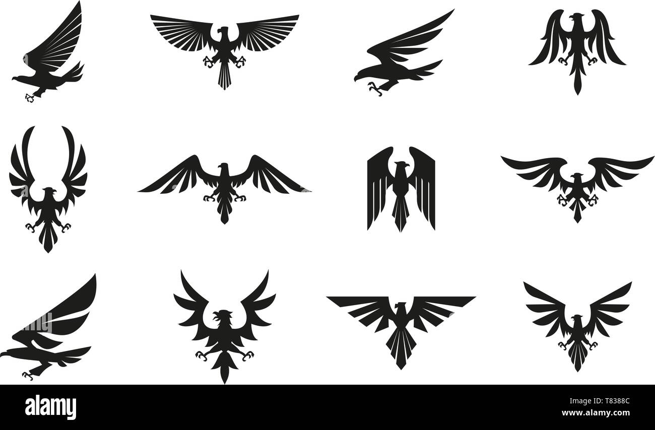 Conjunto de símbolos águila heráldica en negro sobre fondo blanco Imagen  Vector de stock - Alamy