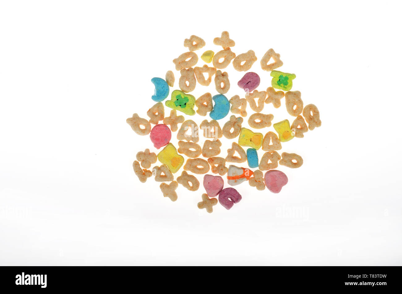 Amuletos de la suerte de los cereales de General Mills en blanco Foto de stock