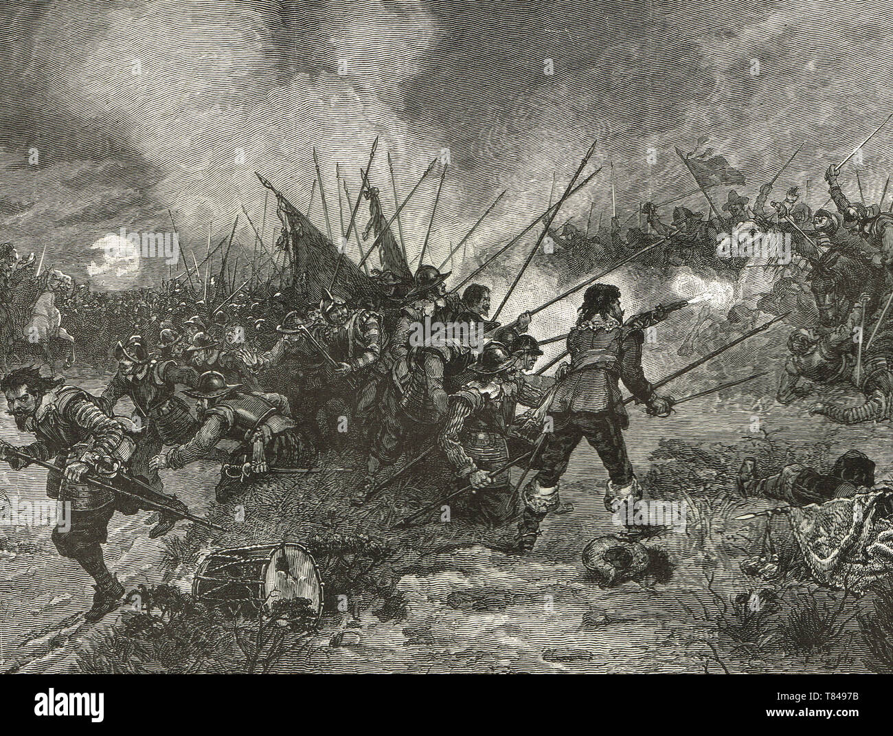 Batalla de Marston Moor, 2 de julio de 1644, la primera gran derrota monárquico de la guerra civil inglesa Foto de stock