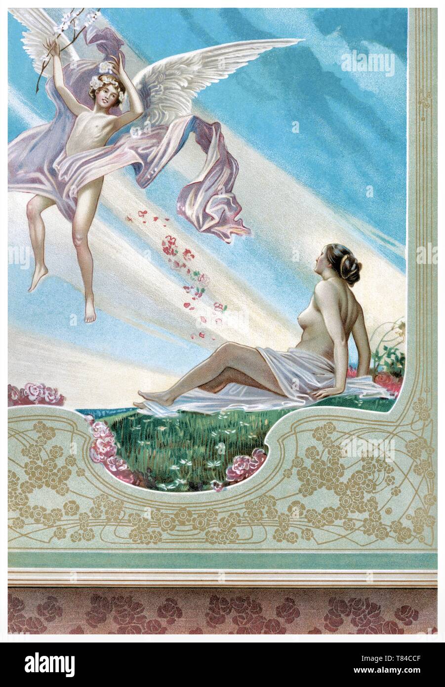 Pintura: Panel con alegoría a la primavera - Ilustración Vintage por pinturas figurativas 1910 Foto de stock