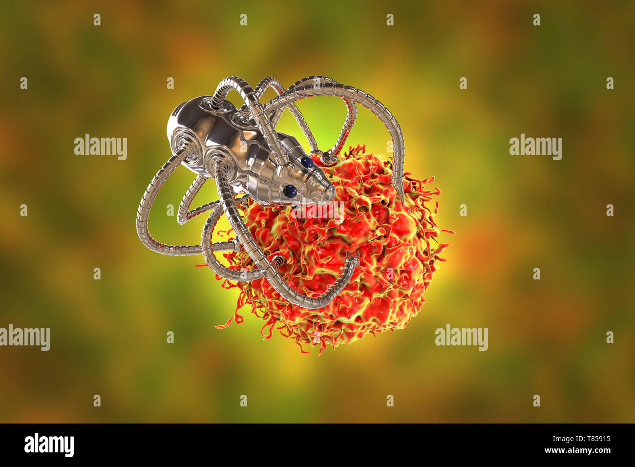Nanorobots atacar el cáncer, ilustración Foto de stock