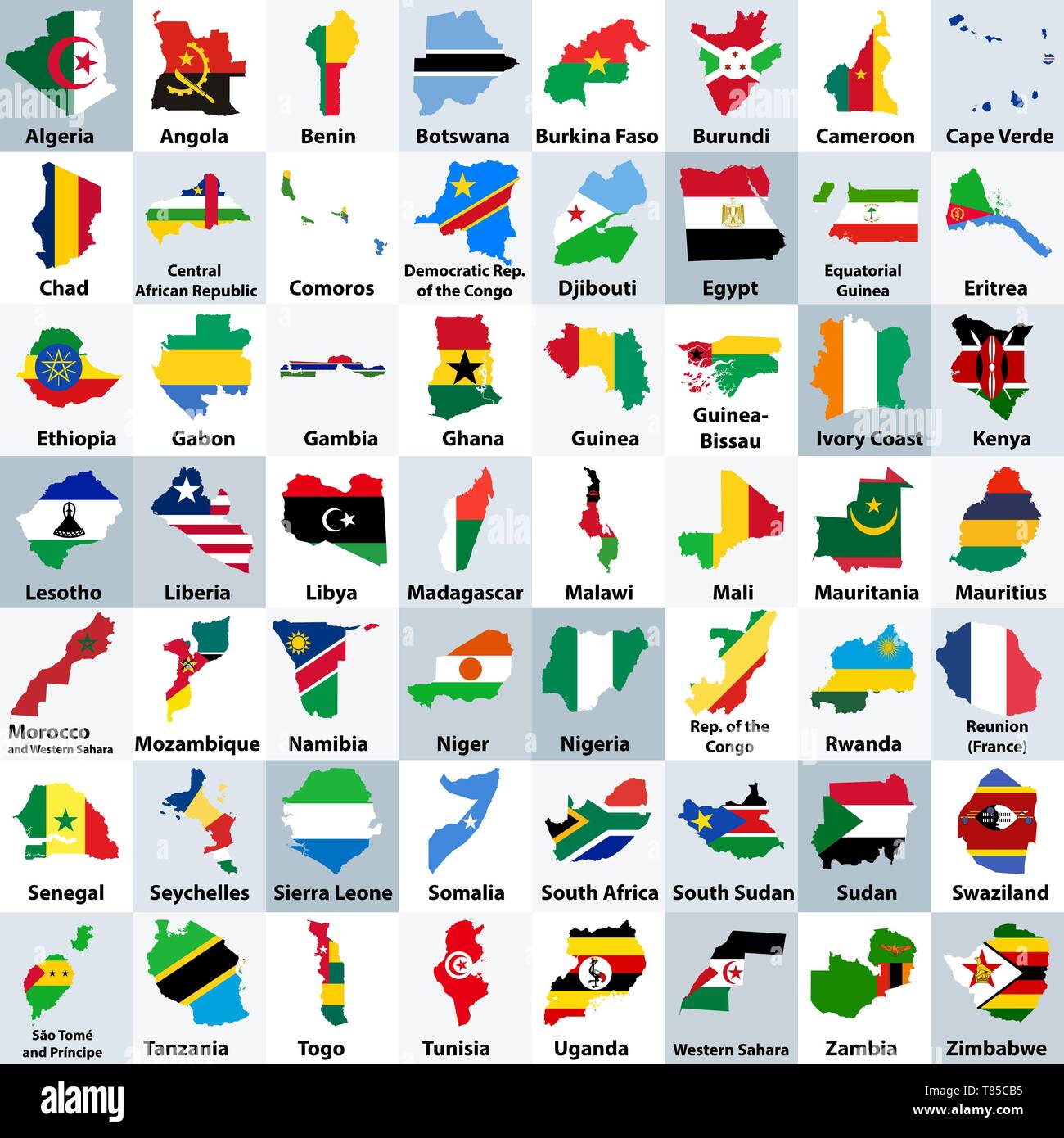 Mapa de vectores de África mezcladas con banderas de países Ilustración del Vector