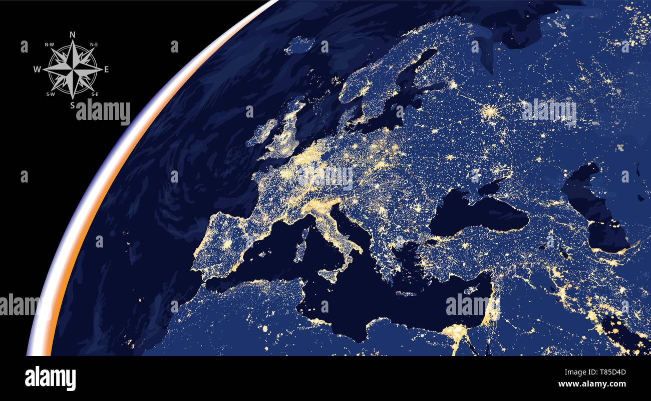 Ilustración vectorial de Europa las luces de la ciudad mapa Ilustración del Vector