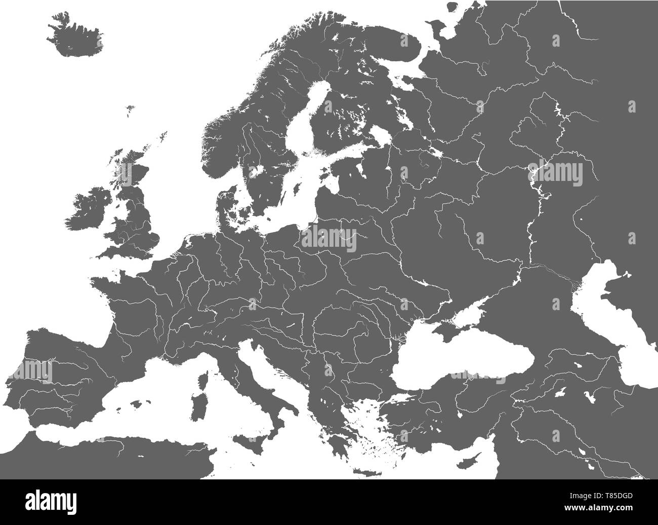 Europa alta vector detallado mapa político con los ríos y los nombres de países. Ilustración del Vector