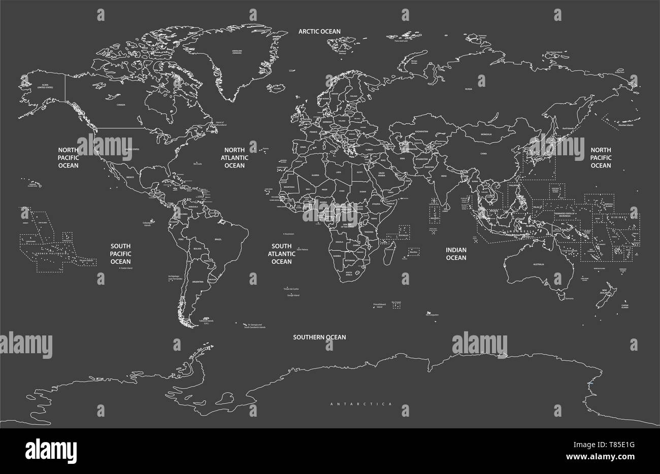 Vector mapa del mundo detallados de alta ilustración Ilustración del Vector