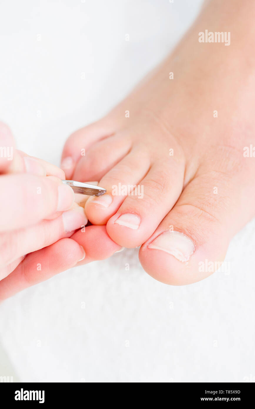 Mujer que pedicura Foto de stock