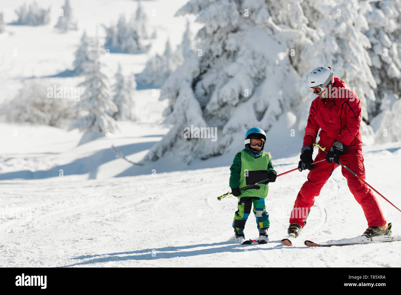 Lección de esquí Foto de stock