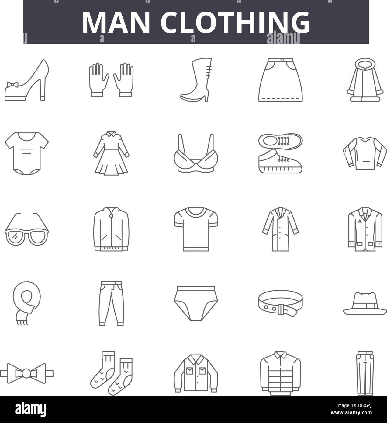 Iconos de la línea de ropa de hombre, signos, vector, concepto, Ilustración  lineal Imagen Vector de stock - Alamy