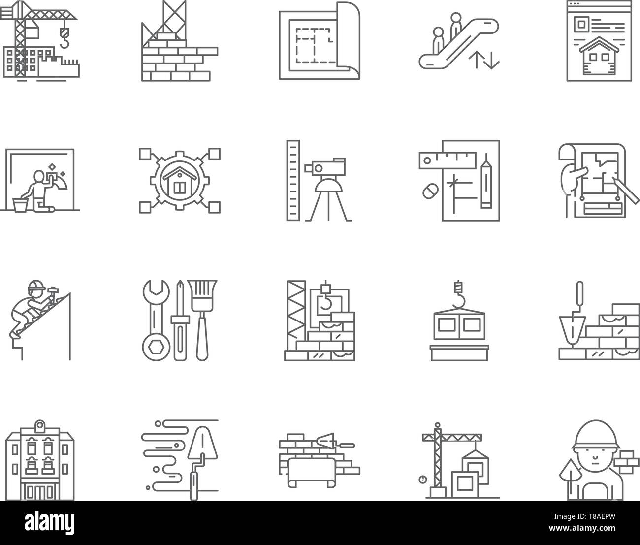 Línea de construcción de iconos, signos, vector, ilustración esquema concepto Ilustración del Vector