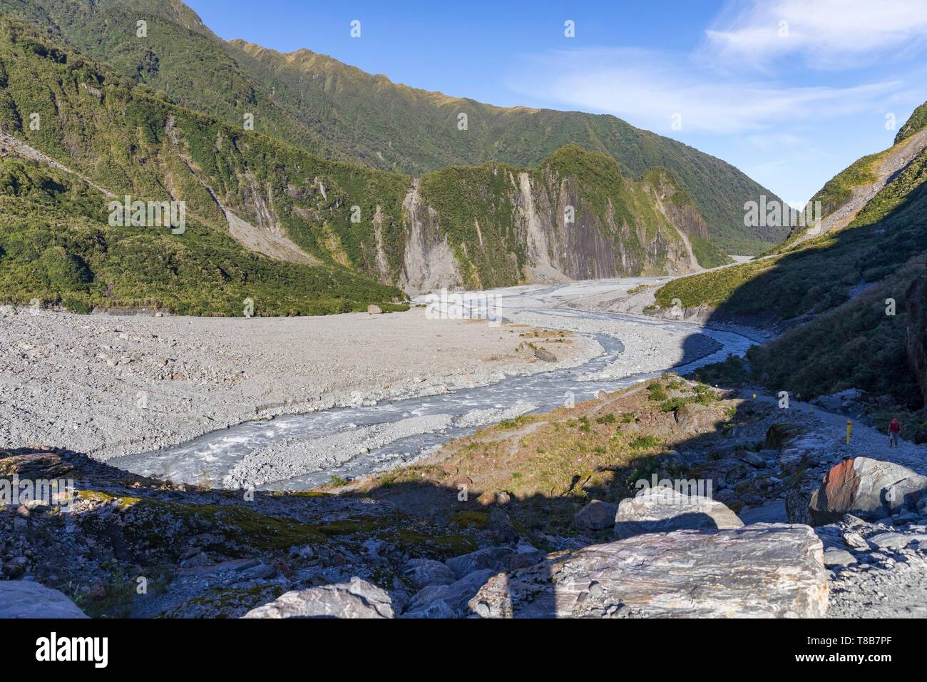 Nueva Zelanda, Isla del Sur, la región de la costa oeste, el glaciar Fox, el glaciar Fox Valley Foto de stock
