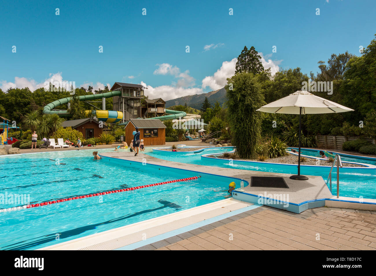 Hanmer Springs piscinas termales y spa, Nueva Zelanda Foto de stock