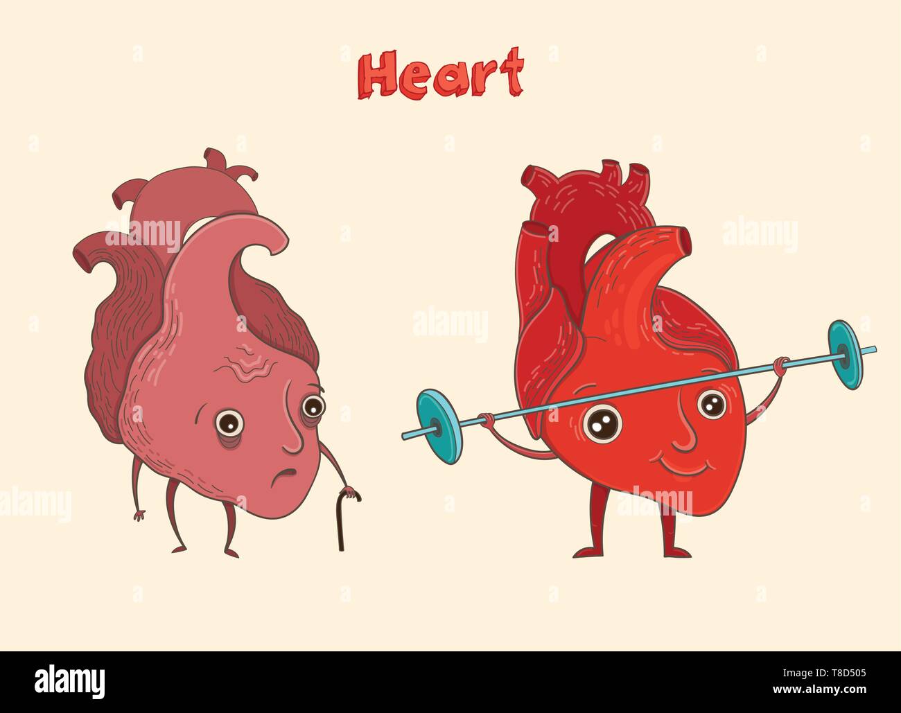 Ilustración vectorial de dibujos animados de sanos y enfermos del corazón  humano. Gracioso ilustración educativa para niños. Personajes aislados  Imagen Vector de stock - Alamy