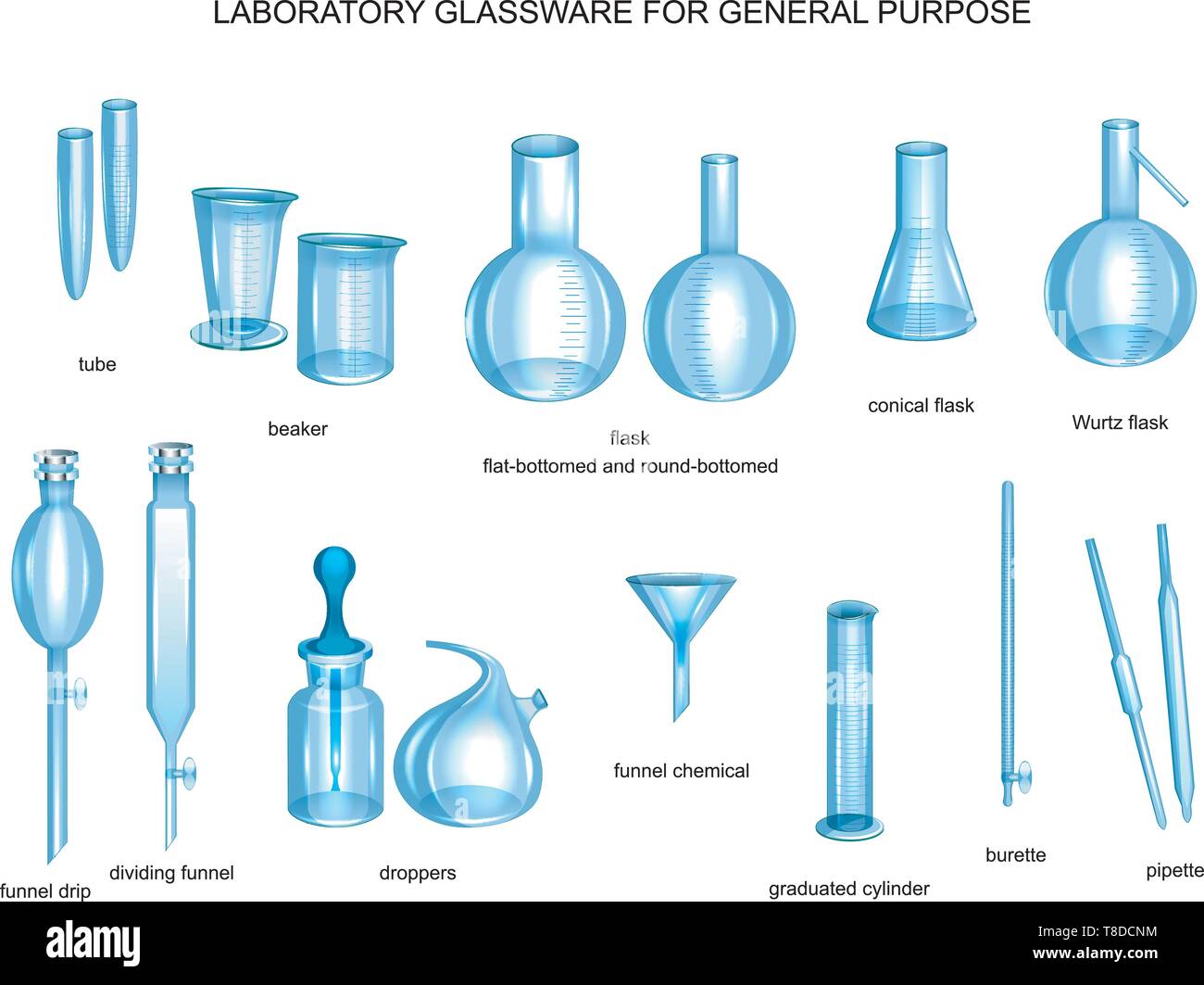 Ilustración vectorial de propósito general el material de vidrio de  laboratorio Imagen Vector de stock - Alamy