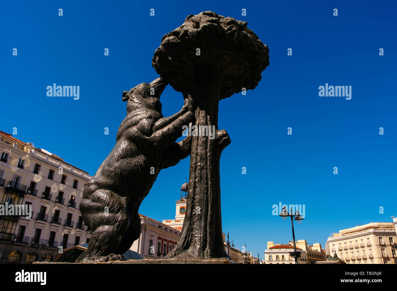 El Oso y el Madroño. Escultura el oso y el madroño, símbolo de la ciudad.  La plaza de la Puerta del Sol. La ciudad de Madrid, España. Europa  Fotografía de stock -