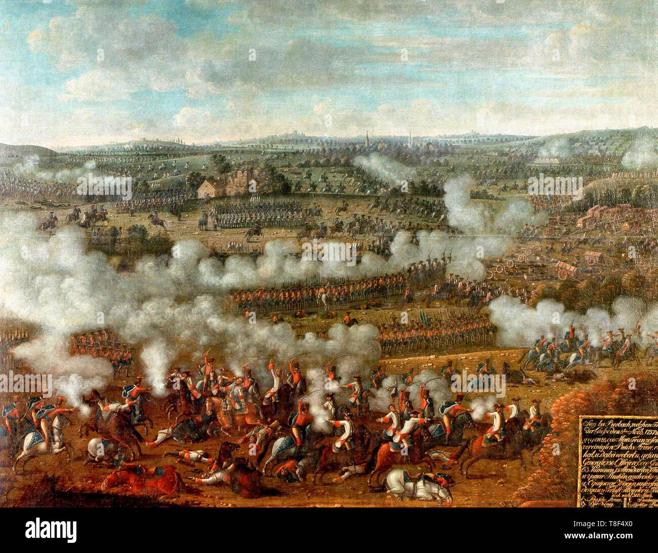 La batalla de Rossbach tuvo lugar el 5 de noviembre de 1757 durante la Tercera Guerra de Silesia, cerca de la aldea de Rossbach, en el electorado de Sajonia. Foto de stock