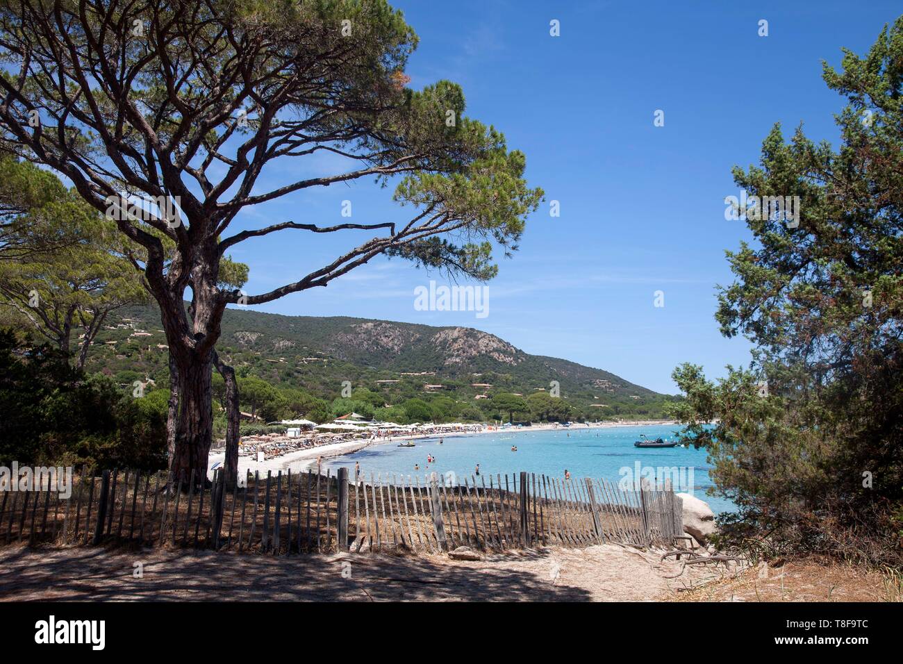 Francia, Corse du Sud, Porto Vecchio, playa de Palombaggia desde Punta di Colombara Foto de stock