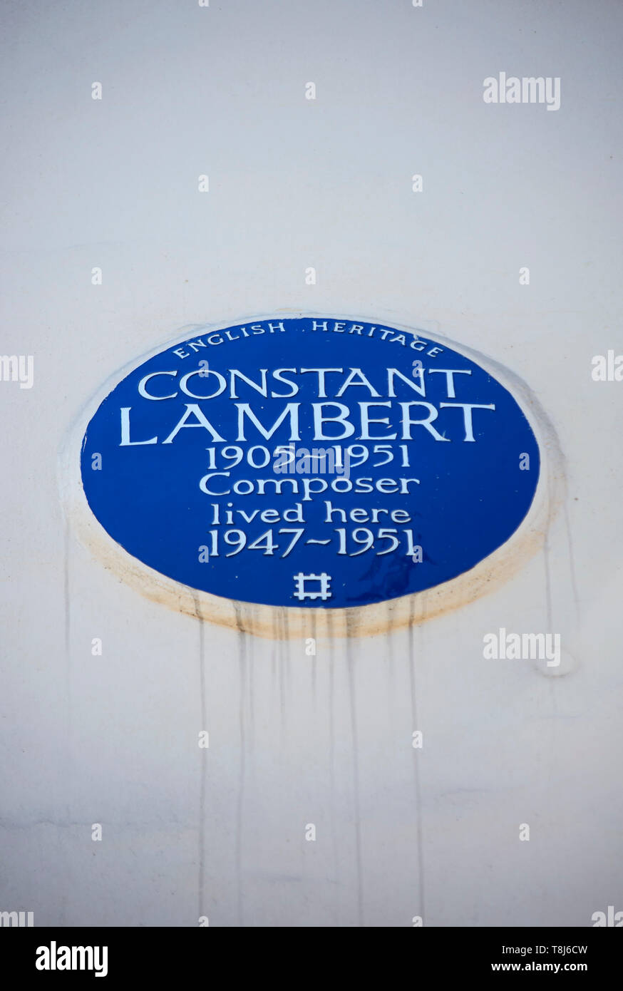 English Heritage placa azul marcando un hogar del compositor constante lambert, Camden, Londres, Inglaterra Foto de stock
