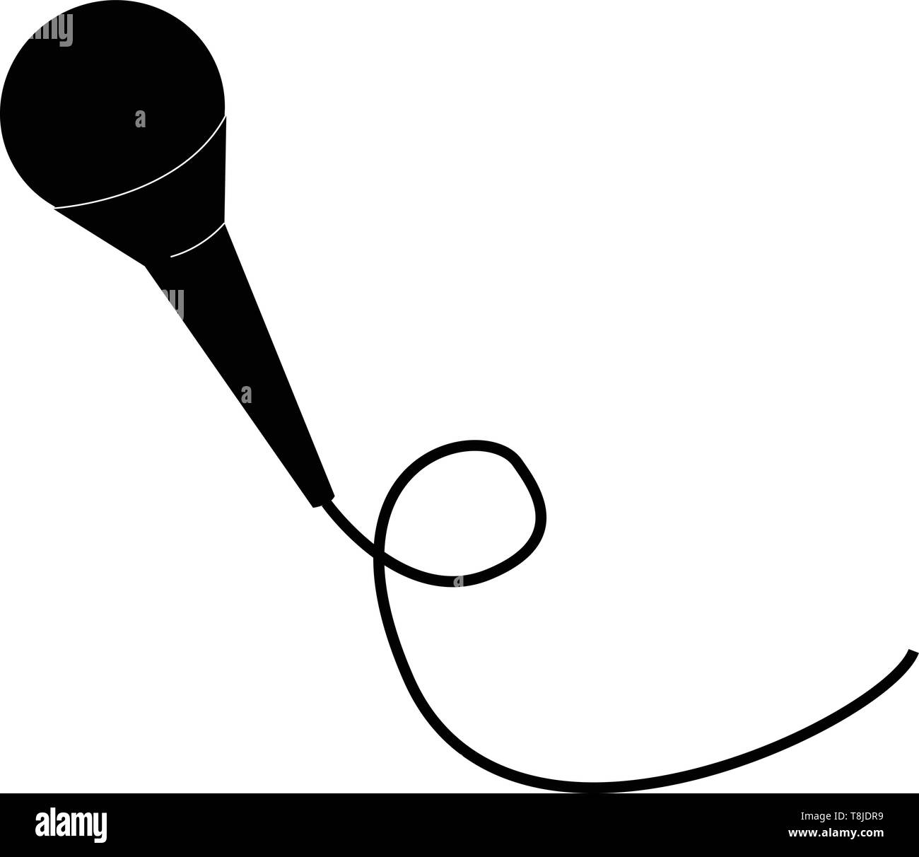 Un micrófono de metal de color negro con un largo alambre delgado conectado  a mejorar la cantidad y calidad de los sonidos, el vector, el color de  dibujo o ilustración Imagen Vector