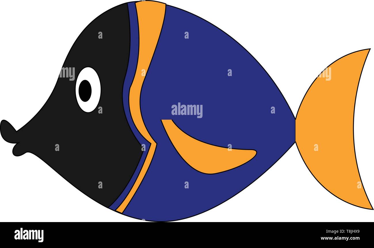 Una ilustración de un pez azul con línea amarilla y aletas y un rostro  negro, el vector, el color de dibujo o ilustración Imagen Vector de stock -  Alamy