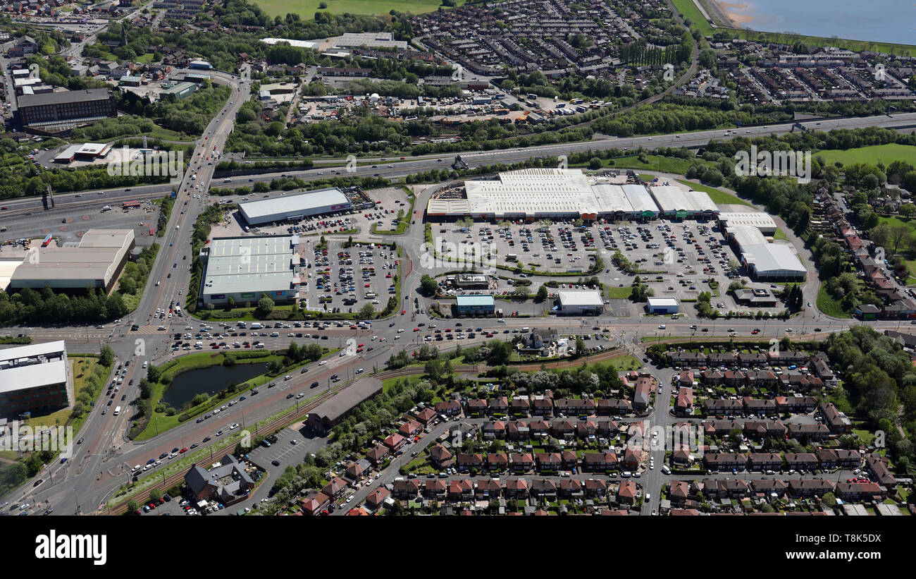 Vista aérea de Snipe Retail Park, Audenshaw, Manchester Foto de stock